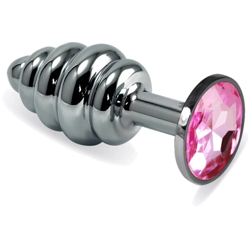Анальная пробка с кристаллом LoveToy Silver Spiral Plug Pink