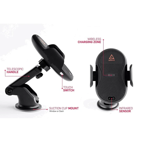 Держатель Adonit Car and Desk Holder Wireless Charging Bracket Black with Car Charger (3121-17-07-B): Тип автомобильный
