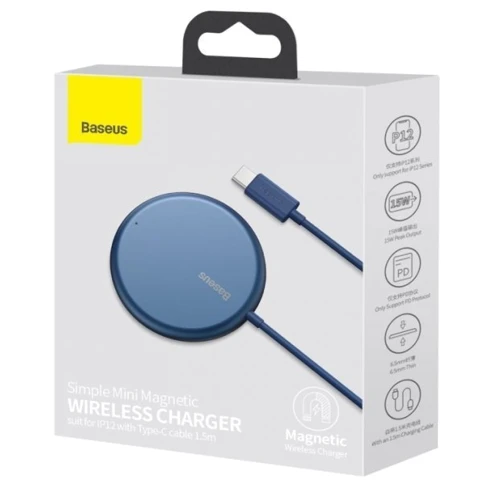 Зарядний пристрій Baseus Wireless Charger MagSafe Simple Mini 15W Blue (WXJK-H03) для iPhone 16 I 15 I 14 I 13 I 12 series фото 7