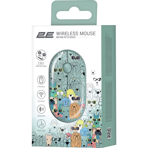 Мишка 2E MF300 Pets Dogs Silent WL BT Green (2E-MF300WPETSGN): інтерфейс підключення Bluetooth, Wireless