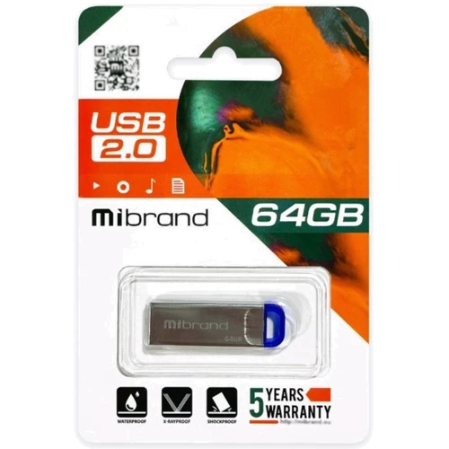 USB-флешка Mibrand 64GB Falcon USB 2.0 Silver/Blue (MI2.0/FA64U7U): Стандарт USB USB 2.0