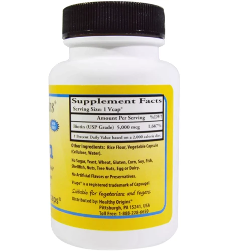 Healthy Origins Biotin High Potency 5000 mcg 60 Vcaps Биотин 60 капсул: Тип Витамин B