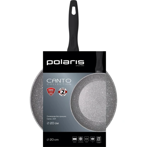 Сковорода Polaris Canto-20F 20 см сіра (019121): Додатково Ручка з отвором для підвішування, Миття у посудомийній машині, Ненагріваюча ручка