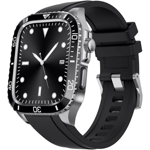 Аксесуар для Watch Rubber TPU Strap with Stainless Stell Case Black/Silver (FLS181108) для Apple Watch 44/45/49mm Ultra