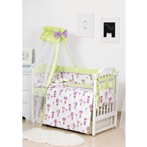Постельный комплект 8 эл. Twins Modern ІІ 4028-P-113, Воздушный шар, зеленый: Размер для кроваток 120x60см