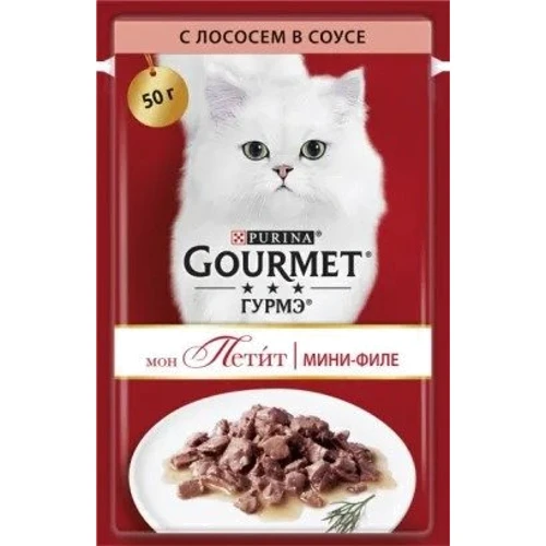 Вологий корм GOURMET Mon Petit для дорослих котів шматочки з лососем у соусі 50 г (7613035312692)