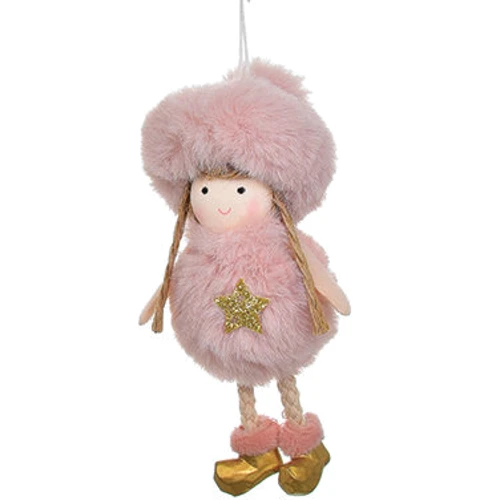 Прикраса новорічна Дівчинка, текстиль, 15 см, рожевий, 3859