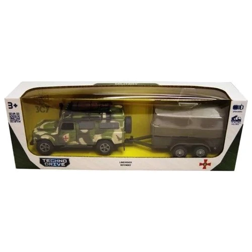 Игровой набор TechnoDrive Land Rover Defender Mилитари с прицепом (520027.270)