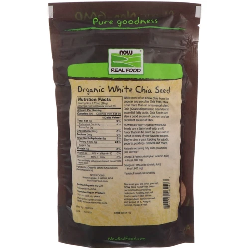 NOW Foods WHITE CHIA SEEDS ORG 1 LB Органические белые семена чиа: Пол Унисекс
