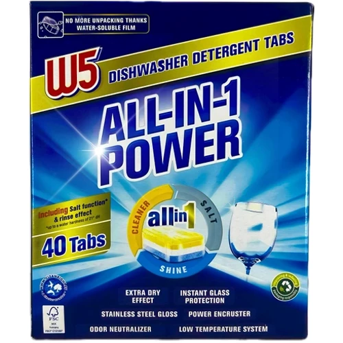 Таблетки W5 для посудомоечной машины All in 1 40 шт (4056489367536)