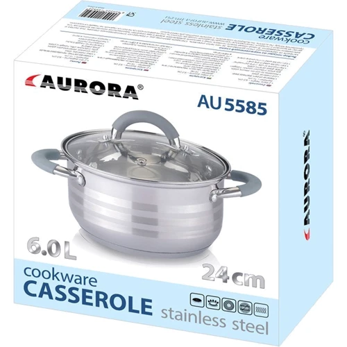 Кастрюля Aurora AU 5585 d 24 см, 6 л, c крышкой: Тип Традиционная