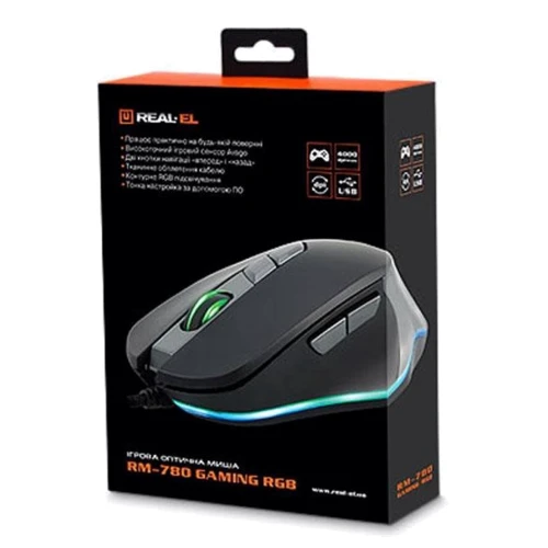 Мишка REAL-EL RM-780 Gaming RGB, black-grey: Кількість кнопок 7