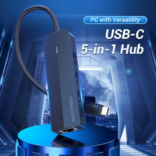 Адаптер Vention Adapter USB-C to 3xUSB2.0+MicroUSB+RJ45 Black (TGOBB): Колір черный