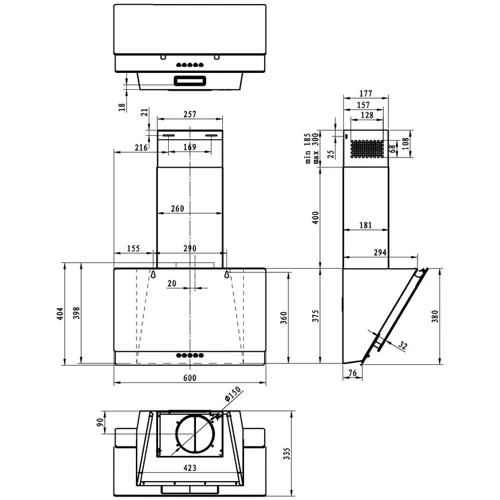 Витяжка Gorenje WHI629EB: Рекомендована площа приміщення (при висоті 2,7 м), м² 10.5-16.4