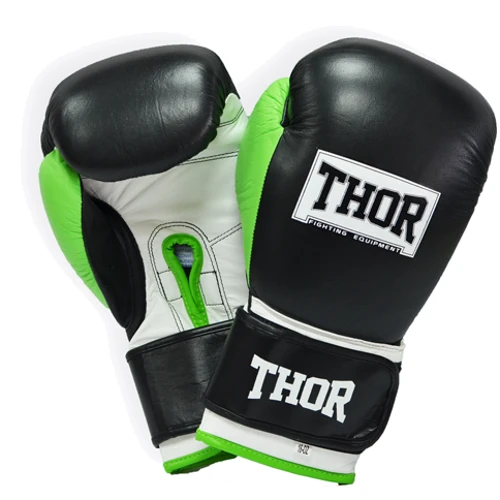 Перчатки боксерские THOR TYPHOON 14oz /Кожа /черно-зелено-белые