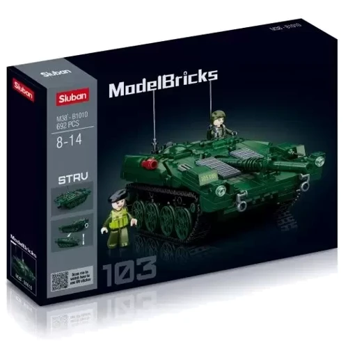Конструктор Sluban Model Bricks Боевой танк STRV 103 (M38-B1010): Рекомендуемый возраст от 8 лет