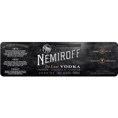Горілка Nemiroff De Luxe 1 л 40% (NMF4820181424947): Міцність 40