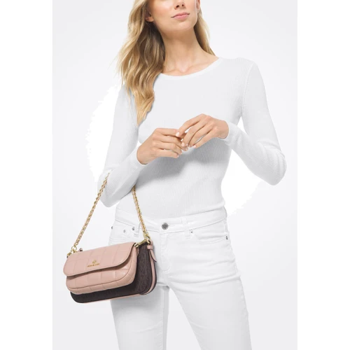 Женская сумка через плечо Michael Kors Jet Set Charm Md 4in1 Pouch Xbody розовая (32H0GT9C8B266): Фактура Стеганая, Матовая, Зернистая