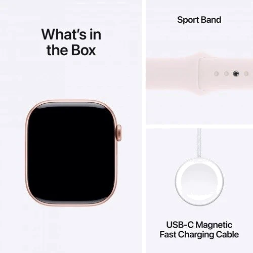 Apple Watch Series 10 GPS 42mm Rose Gold Aluminium Case with Light Blush Sport Band - S/M (MWWH3) Approved Витринный образец: Причина уценки Активированы, витринный образец, хорошее состояние, комплектация полная: коробка, зарядка, часы