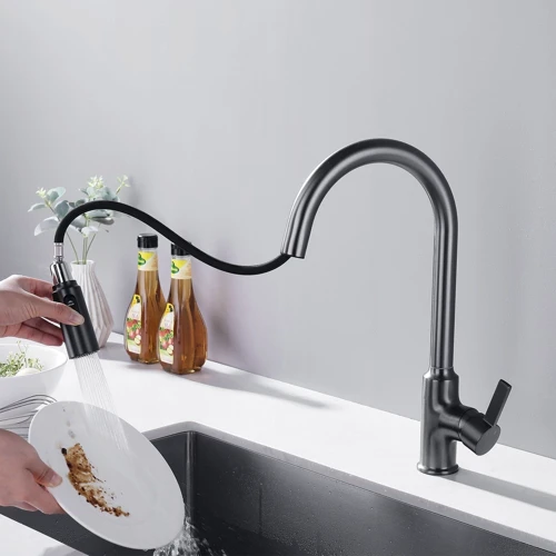 Смеситель для кухни Lefton Copper Kitchen Pull-Down Faucet with 3 Water Outlet Modes-KF2204 Grey: Термостат Нет