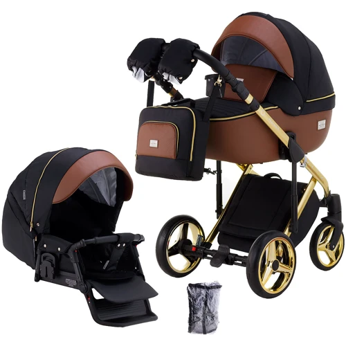 Коляска 2 в 1 Adamex Luciano Polar (Gold) Y800 коричневый (кожа) — черный (623408)