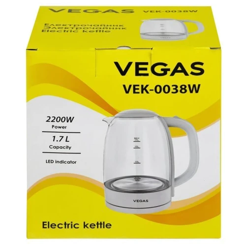 Электрочайник VEGAS VEK-0038W: Цвет стекло/белый