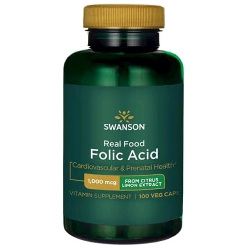 Swanson Real Food Folic Acid, 1000 mcg, 100 Veggi Capsules (SWA-21041)