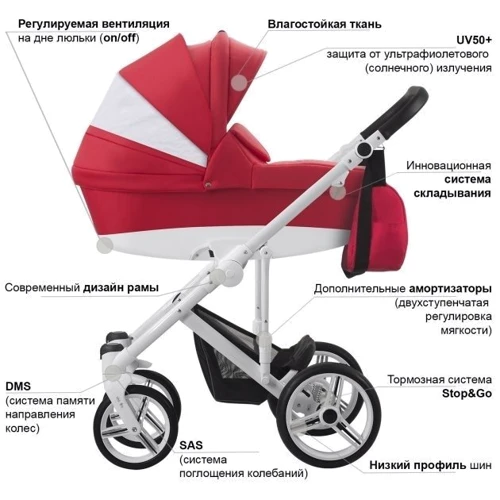 Коляска TM Bebetto MАGNUM (238) Бордо Чорна рама (503.31.28.238): Ширина шасі 61 см