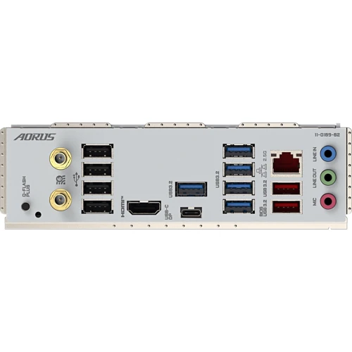GIGABYTE B650E AORUS ELITE X AX ICE: Разъемы на задней панели USB Type-C, USB 3.2 Gen 1, USB 2.0, HDMI, Ethernet RJ-45