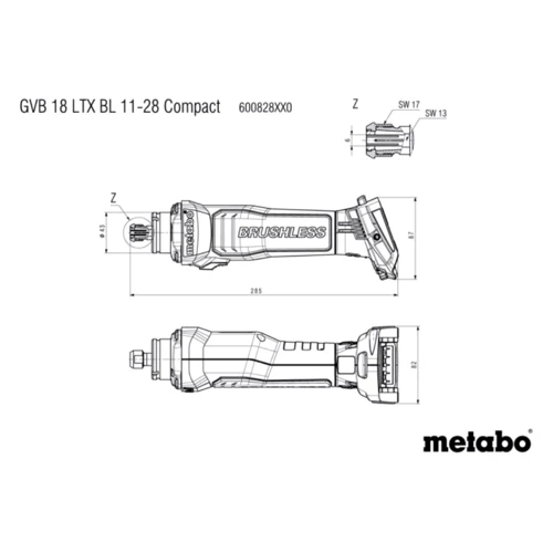 Прямая шлифовальная машина Metabo GVB 18 LTX BL 11-28 Compact (600828850): Потребляемая мощность 1100 Вт