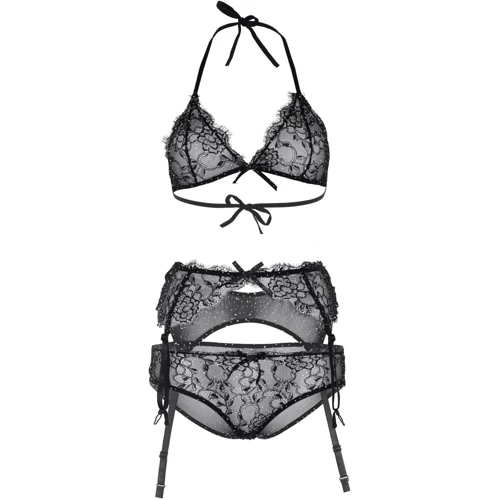 Эротический комплект Leg Avenue Bra top, panty & garterbelt M Black