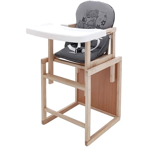 Стільчик-трансформер Babyroom Вінні-230 eko без лаку пластикова стільниця графіт-сірий (ведмедик з чашкою) (680595)