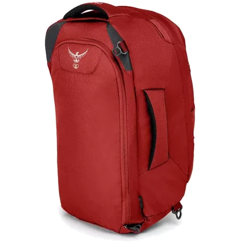 Рюкзак Рюкзак Osprey Farpoint 52 Jasper Red S / M бордовий (009.1226): Додатково сигнальний свисток, відділення для ноутбука, компресійні стяжки, бічні кишені, грудна стяжка