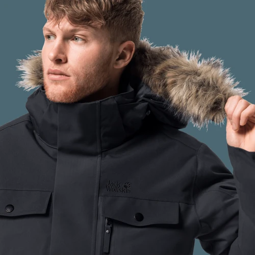 Пуховик Jack Wolfskin Glacier Bay Parka 1113321-6000 52 черный зимний с капюшоном и мехом: Тип застежки На молнии