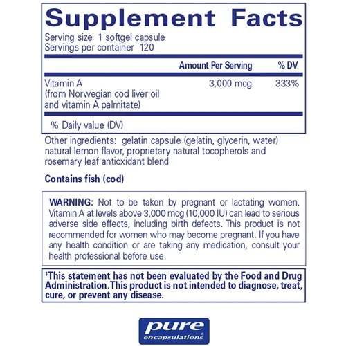 Pure Encapsulations Vitamin A 3,000 mcg /10,000 IU/ 120 caps (PE-01333): Тип вітамін A