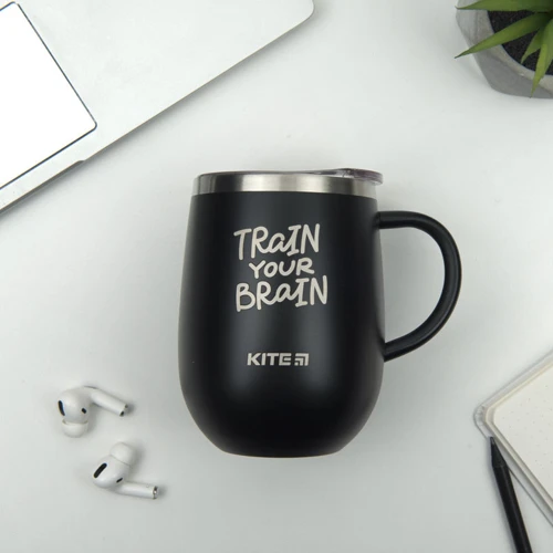 Термокухоль Kite Train your brain 360 мл чорна (k22-378-01-1): Матеріал корпусу Сталь