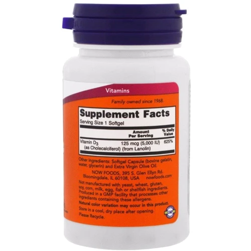 Vit D-3 5,000 IU Sgels 120 caps, Now Foods : Тип Витамин D