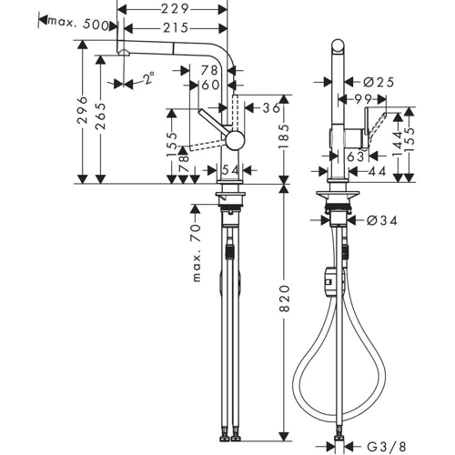 Hansgrohe Talis M54 270 1jet 72808670: Вид змішувача Однорычажный