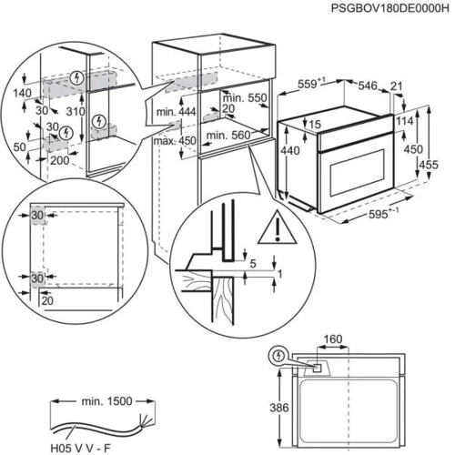 Духова шафа електрична AEG KMK721880B: Розміри 59.5x56.7x45.5 см