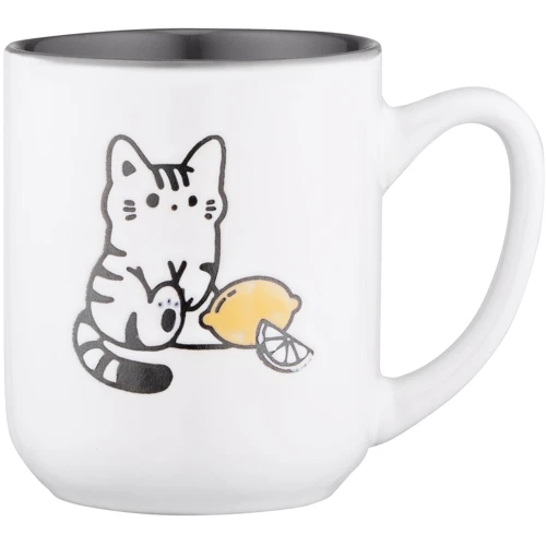 Кружка Ardesto Cat керамика 380 мл Бело-серый (AR3055): Форма цилиндр