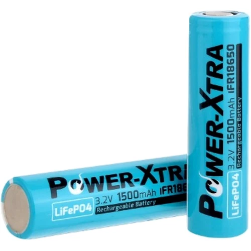 Power-Xtra 18650 LiFePO4 1500mAh IFR18650, 3.2V, FlatTop, blue (PX-IFR18650/29743): Ємність 1500 мАг