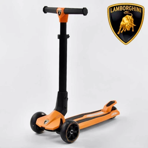 Самокат Lamborghini триколісний складаний алюмінієвий кермо, колеса PU зі світлом Orange / Black (102314) фото 8