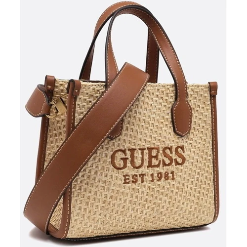 Женская сумка тоут GUESS SILVANA 2 CMPRTMNT MINI TOTE бежевая (HWWS8665770-NTC): Тип ручки Со съемным ремнем, С двумя ручками, Плечевой ремень, Короткая ручка