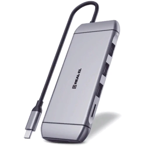 Адаптер REAL-EL Adapter USB-C to HDMI + USB-C + VGA + 3xUSB + RJ45 Space Grey (EL123110003)
