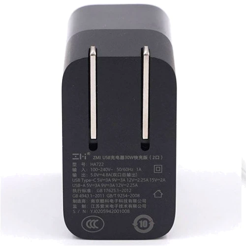 Зарядний пристрій Xiaomi ZMI USB Wall Charger 30W Black (HA722): Кабель в комплекті Відсутнє