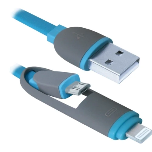 Кабель Defender USB Cable to Lightning/microUSB 1m Blue (87487): Тип USB Cable - Lightning/microUSB