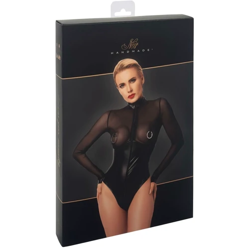 Боди Noir Handmade F321 Edge wetlook and mesh body with rings Black, 3XL