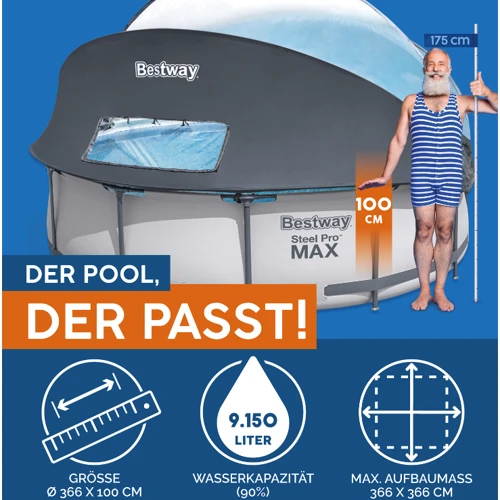 Бассейн Bestway каркасный 366-100 см (5619N) (фильтр-насос, лестница, навес) фото 2