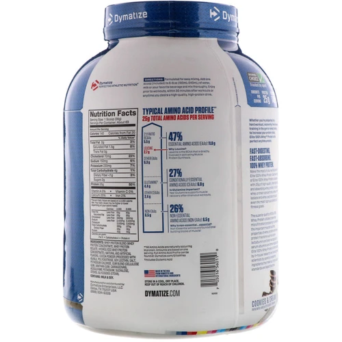 Протеин Dymatize Elite 100% Whey Protein 2300 g /63 servings/ Cookies Cream: Вид Сывороточные