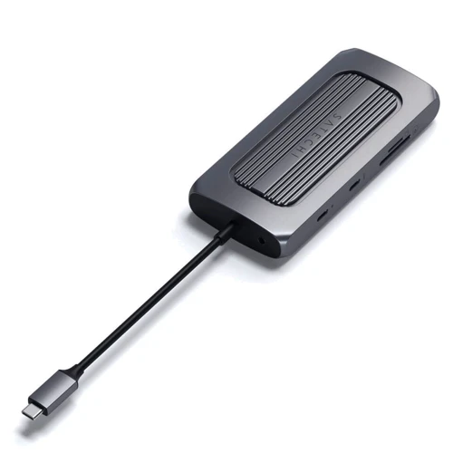 Адаптер Satechi Adapter Aluminum USB-C to 2xUSB-C+2xUSB+2xHDMI+RJ45+SD Space Gray (ST-UCMXAM): Цвет серый